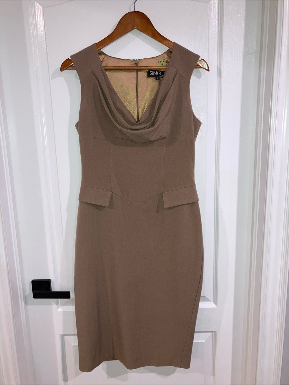 Single Taupe Cowl Neck Sheath Dress - size 6